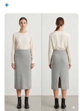 Smash + Tess Classic Rib-Waist Knit Midi Skirt in Light Gray
